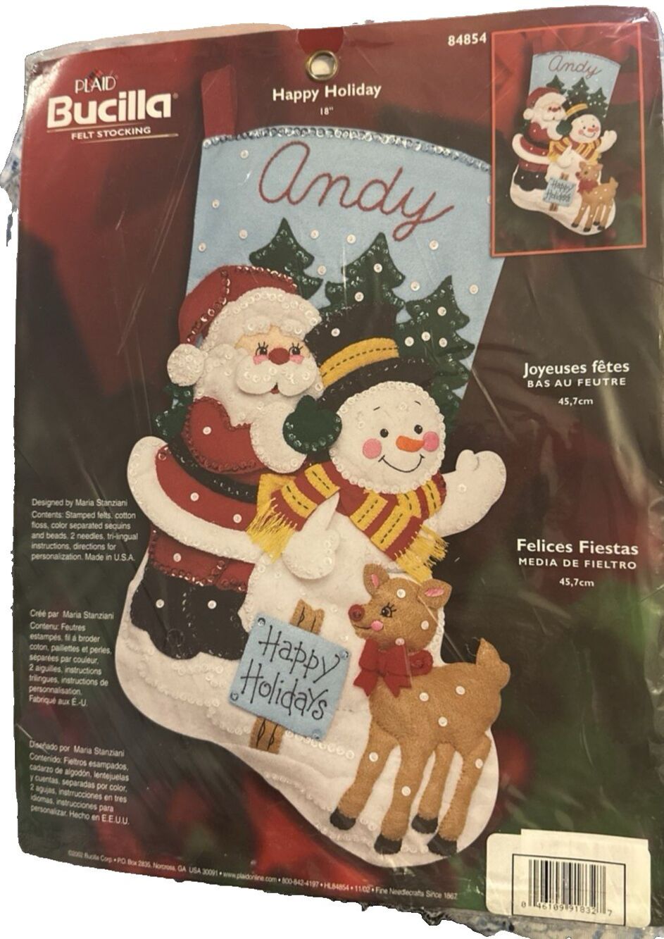 Bucilla Happy Holiday Christmas Stocking Kit 84854 Felt 18" Sealed Made USA